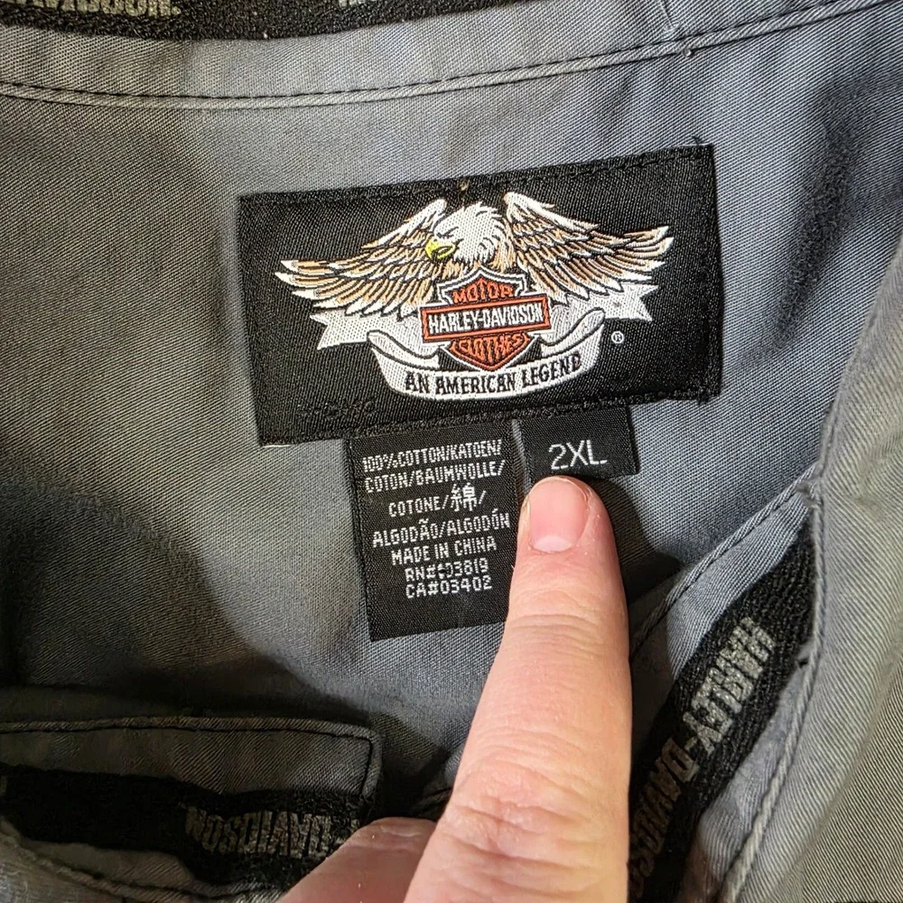 Harley Davidson Shirt 2XL Black Gray Button Up Shop Shirt Embroidered Logo Biker - Picture 4 of 9